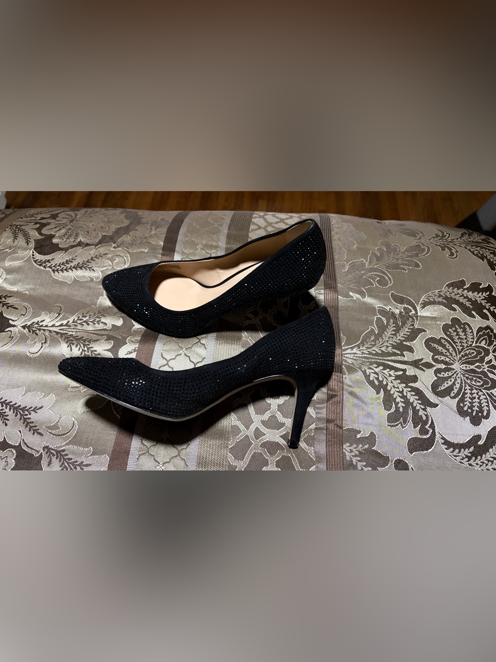 INC International Concepts Black Crystal-Embellished Pointed Pumps